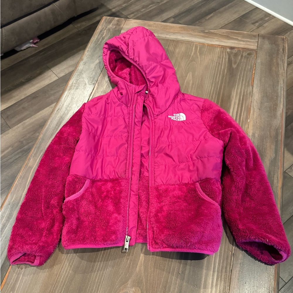 Size 7/8 Fushia jacket with hood in excellent condition.
